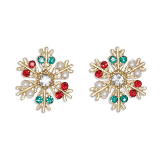 Periwinkle Earrings-Gold Snowflake w Grn & Rd