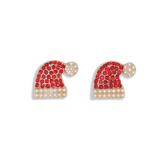 Periwinkle Earrings-Crystal & Pearl Santa Hats