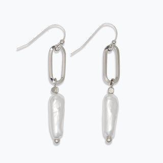 Earrings-Linear Pearls Silver Links