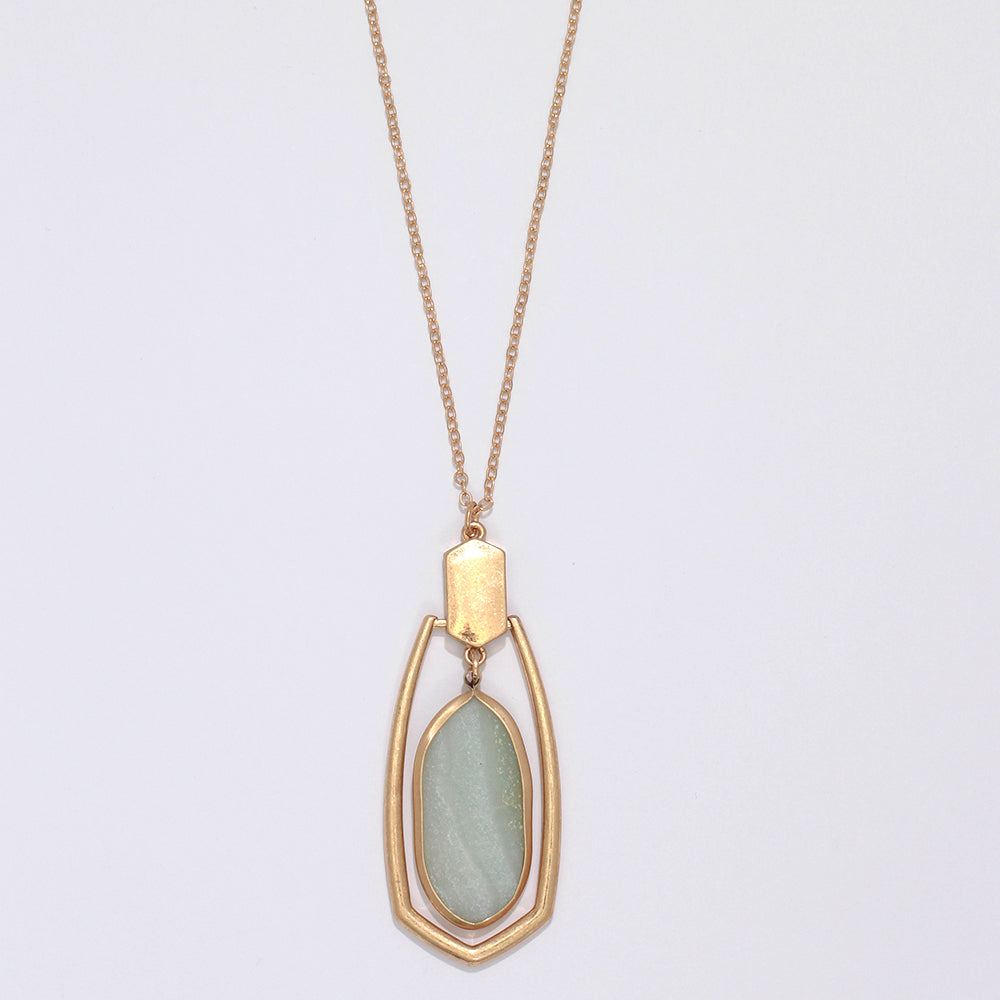 Necklace-Gold Pendant w Mint Stone