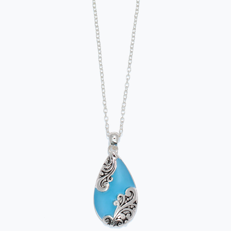 Necklace-Sky Blue Slvr Teardrop