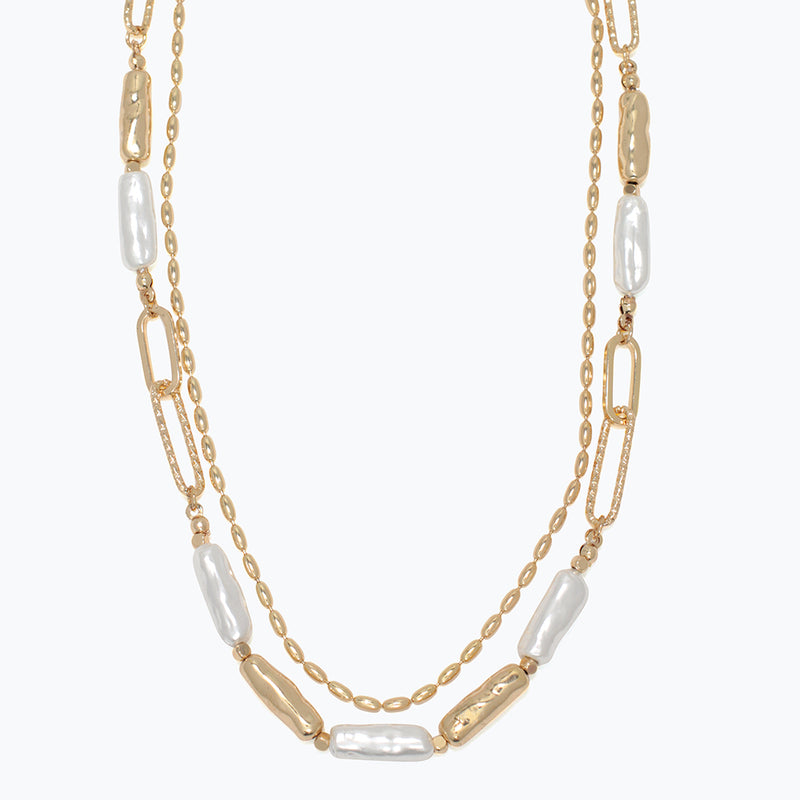 Necklace-Gold Chain Layers w Pearls