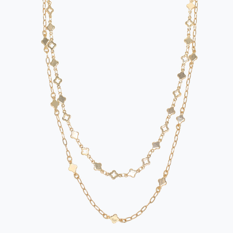 Necklace-Layered Gold Clover Chains