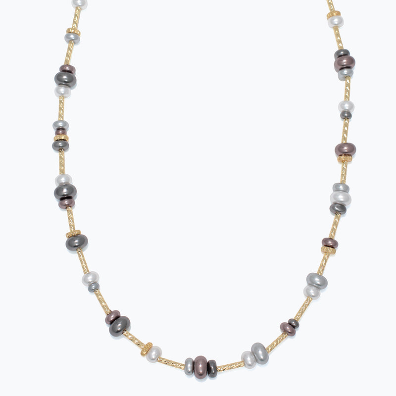 Necklace-Tri-Color Pearls w Gold