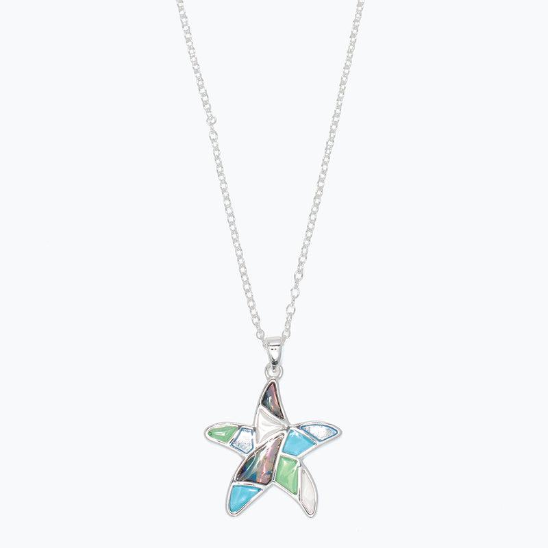Necklace-Slvr Starfish w Blues