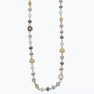 Necklace-Gray Pearls w Gold Chain