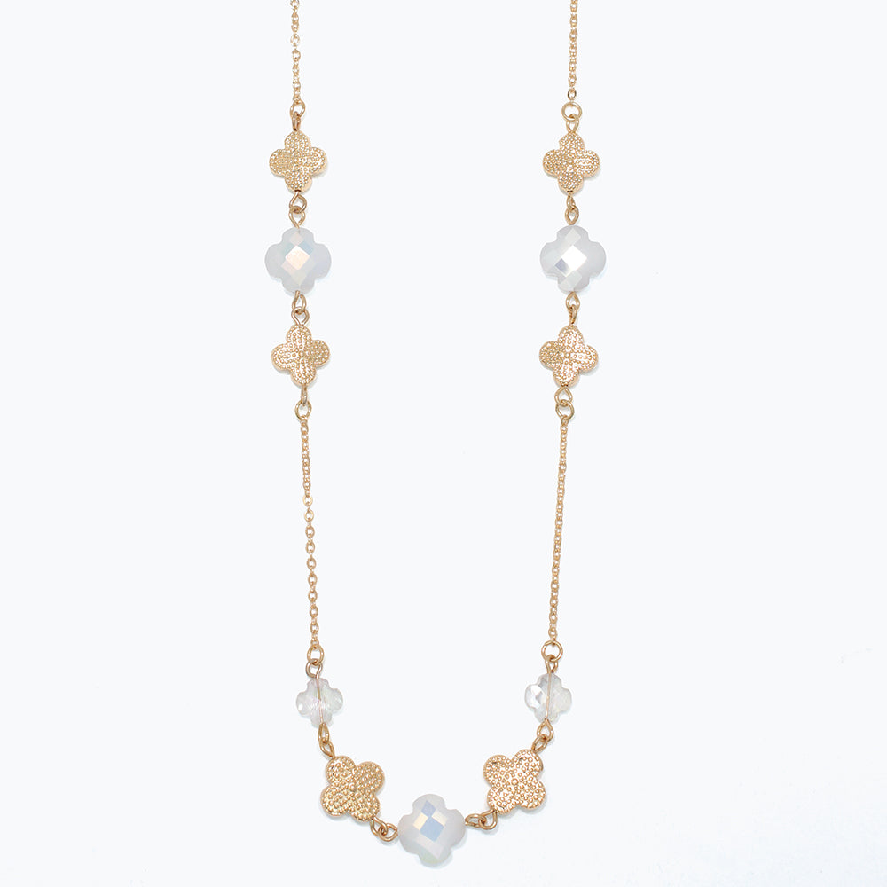 Necklace-White + Gold Clovers