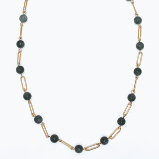 Necklace-Gold Links w Green Beads