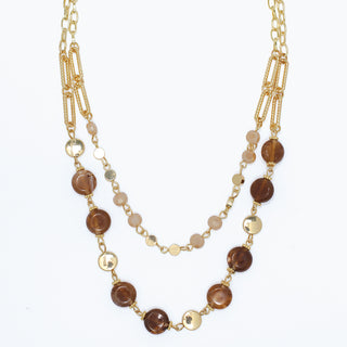 Necklace-Brown+Gold Bead Layers
