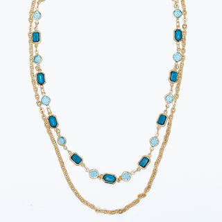 Necklace-Blue Crystals + Gold Chain