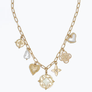 Necklace-Textured Gold+Pearl Charms