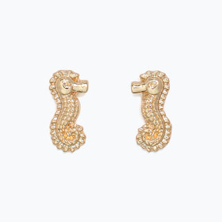 Cuties Earrings-Gold Detailed Seahorse