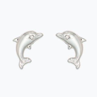 Cuties Earrings-Silver Dolphins w Crystals