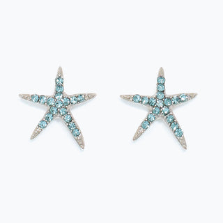 Cuties Earrings-Silv Starfish Aqua Crystal