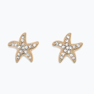 Cuties Earrings-Gold Starfish with Crystal