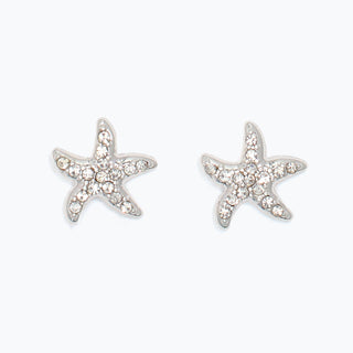 Cuties Earrings-Silver Starfish w Crystals