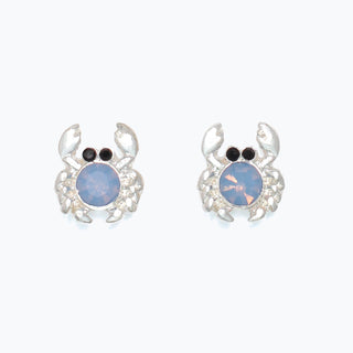 Cuties Earrings-Silver Crab w Blue Crystal