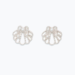 Cuties Earrings-Open Silver Scallop w Pearl