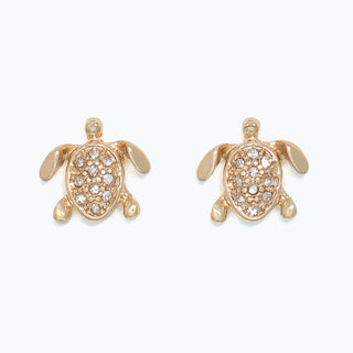 Cuties Earrings-Gold Turtles with Crystals