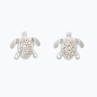 Cuties Earrings-Silver Turtle with Crystal