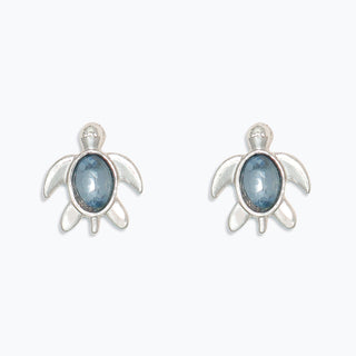 Cuties Earrings-Aquamarine Blue Turtle Silver