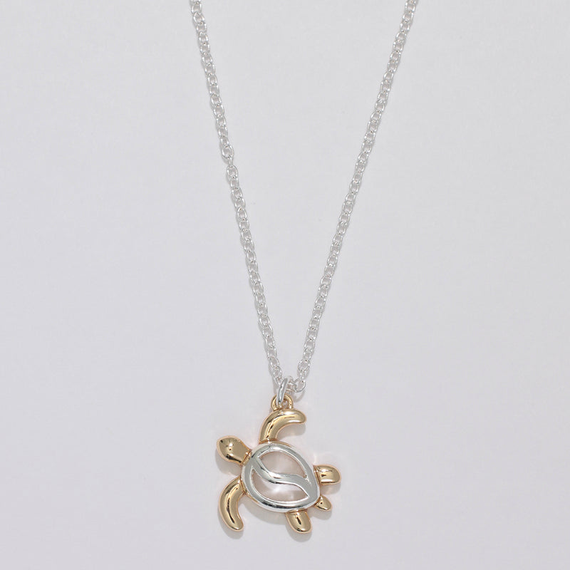 Necklace-TwoTone Open Turtle