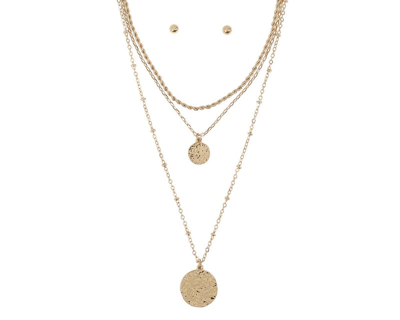 3 Layer Gold Textured Disc Necklace