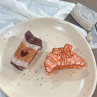 Simulation Coffee & Croissant Hair Claw Clips