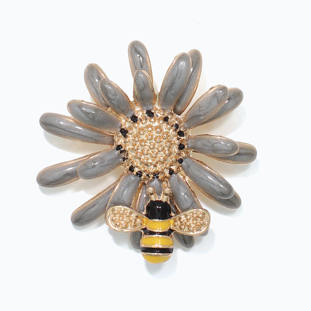 Pin-Enamel Flower w Gold Bee