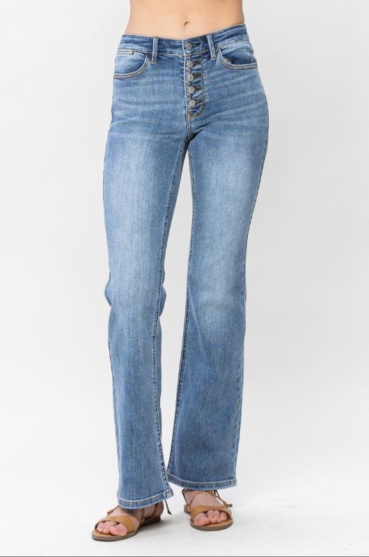 82551 FINAL SALE Judy Blue Mid-Rise Vintage Wash Button Fly Bootcut Jeans - Sizes 0-22W