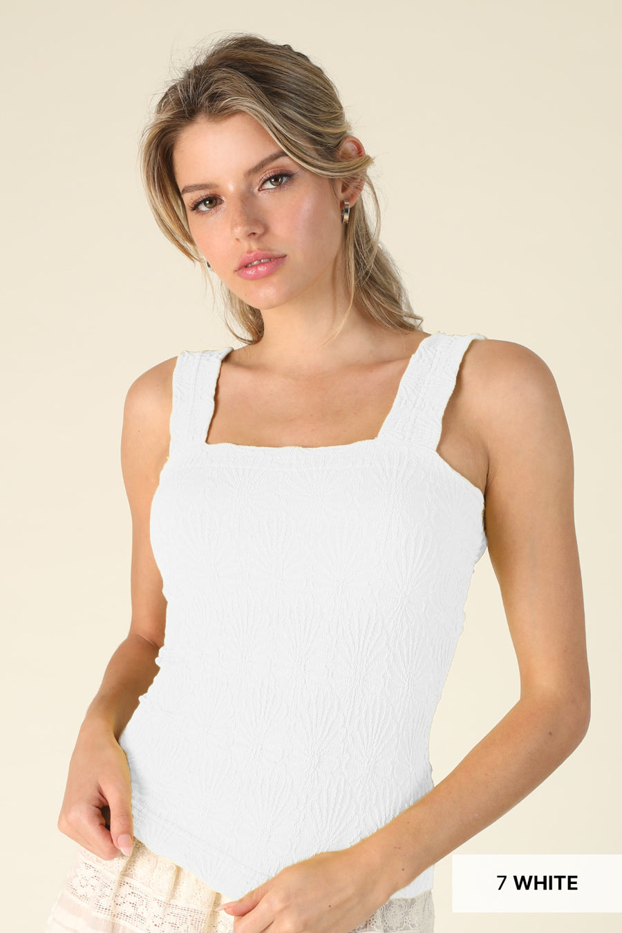 NIKIBIKI Lace Textured Square Tank One Size White