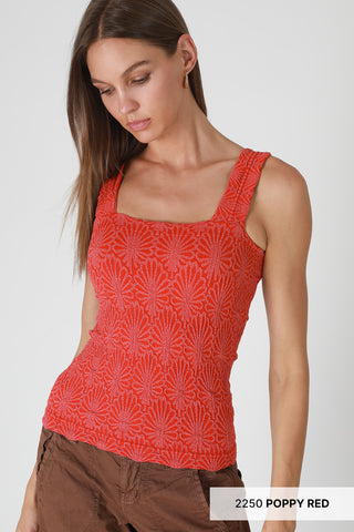 NIKIBIKI Lace Textured Square Tank One Size Poppy Red
