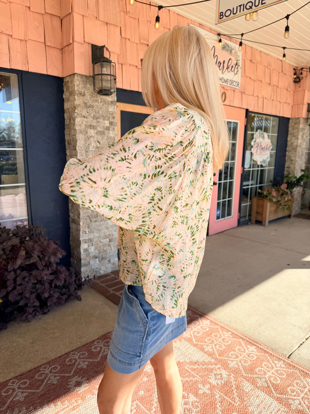 Tribal Flowy Dolman Sleeve Blouse With Self-Covering Buttons - Cactusclay