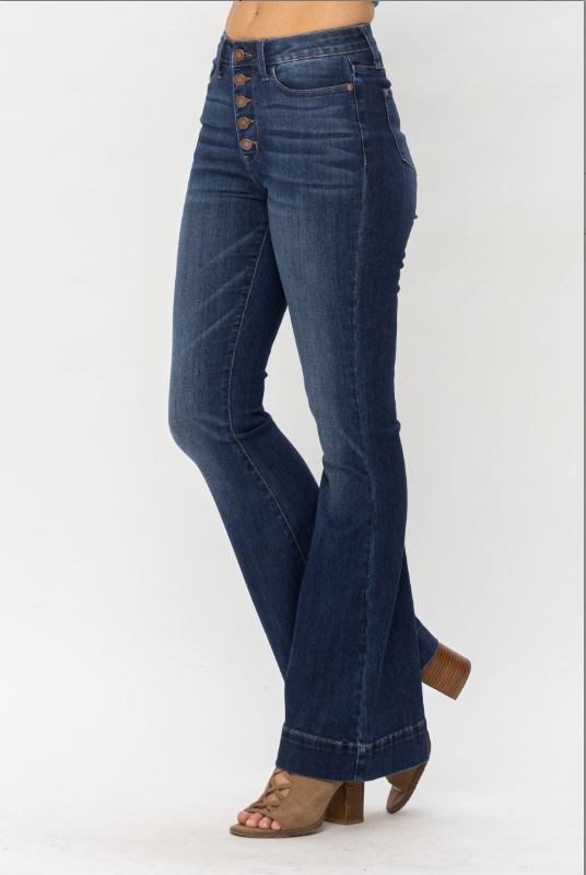 FINAL SALE Judy Blue High Waist Button Fly Trouser Flare Jeans - Sizes 1-22W