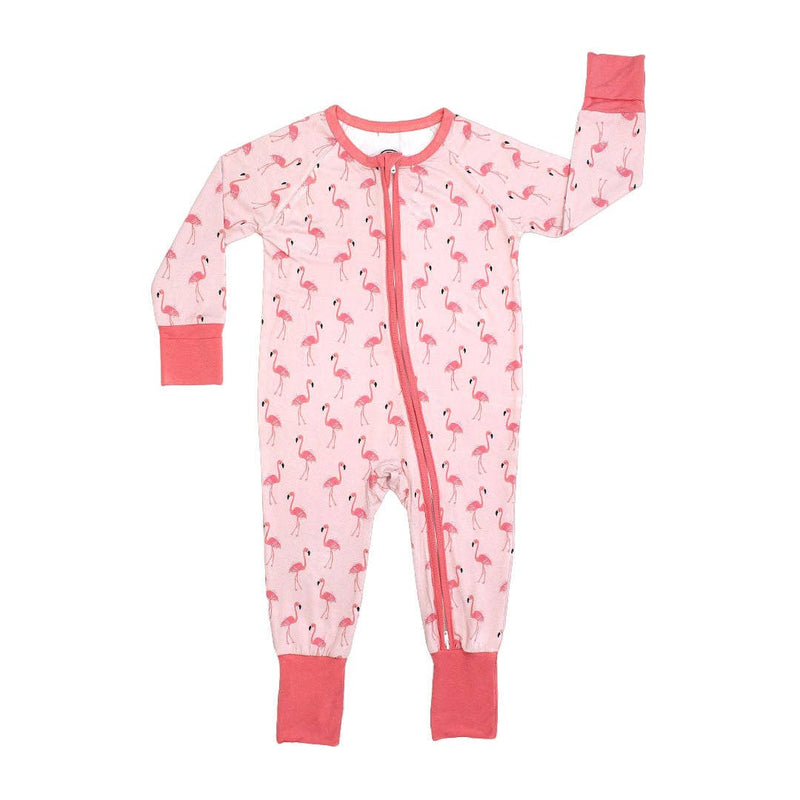 Fancy Flamingos Pink Bamboo Baby Pajamas Convertible Sleeper