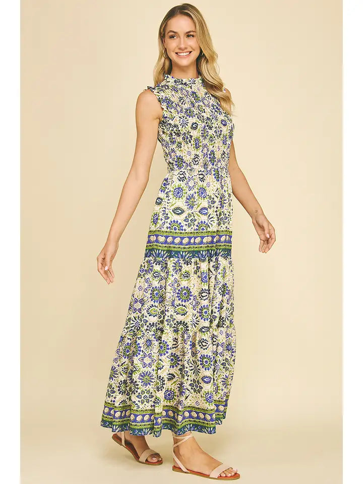 Floral Tiered Maxi Dress - Blue Multi