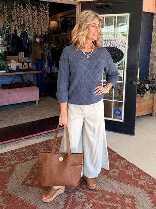 XCVI Halima Cotton Open-Knit Pullover Bluestone