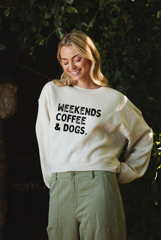 Weekends Coffee & Dogs  Mid Graphic Sweatshirt: White Heather