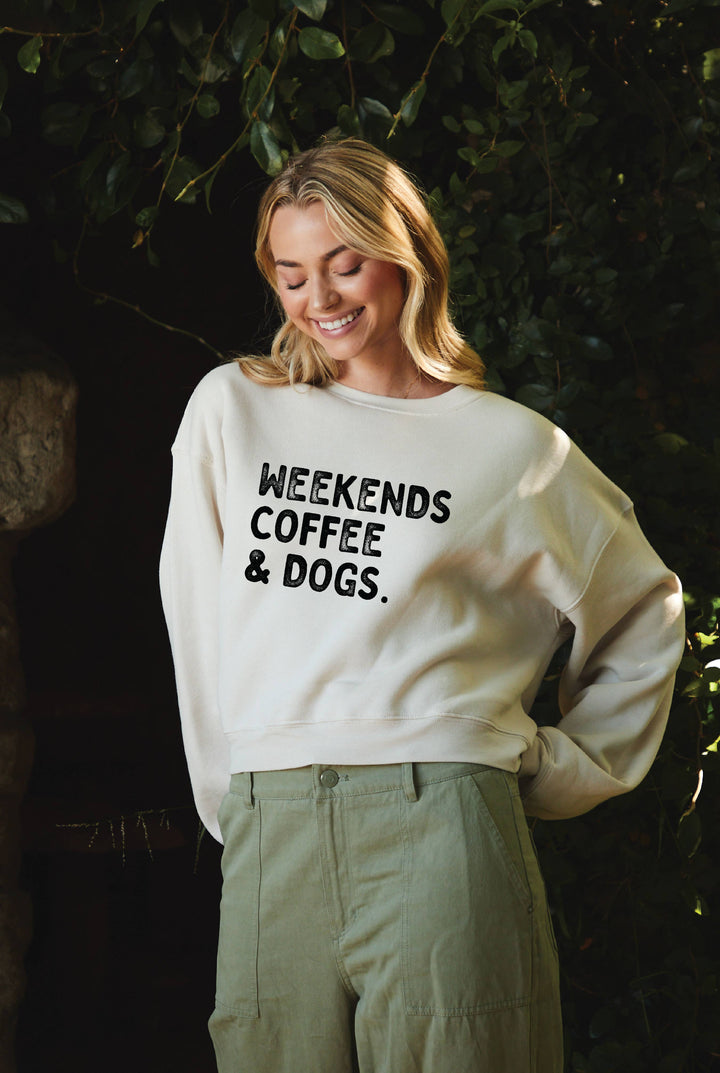 Weekends Coffee &amp; Dogs  Mid Graphic Sweatshirt: White Heather