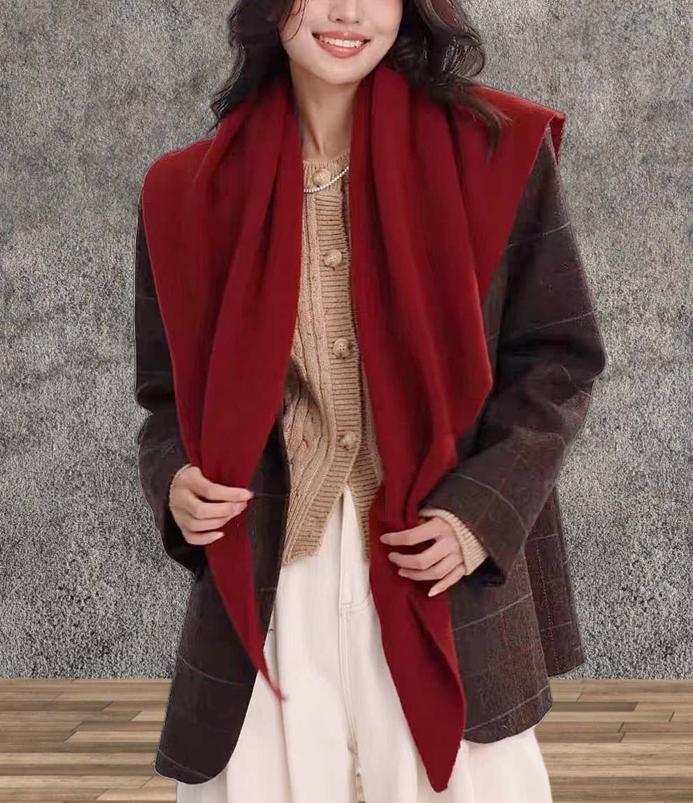 Cashmere-Blend Knit Triangle Shawl with Cross-Front Design