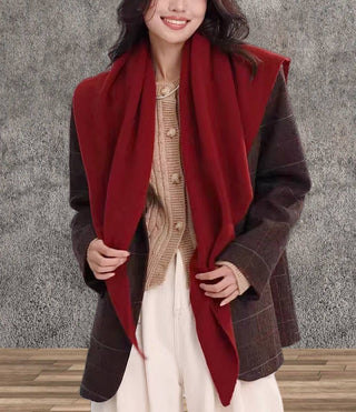 Cashmere-Blend Knit Triangle Shawl with Cross-Front Design