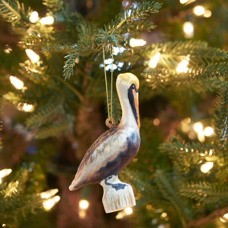 Christmas Pelican Glass Ornament