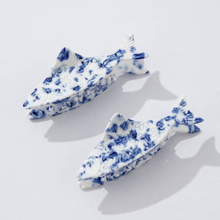Coastal Blue Floral Fish Claw Clip
