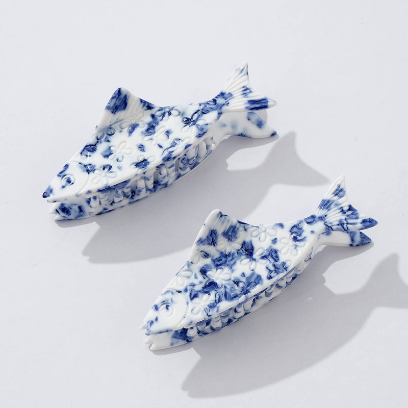 Coastal Blue Floral Fish Claw Clip