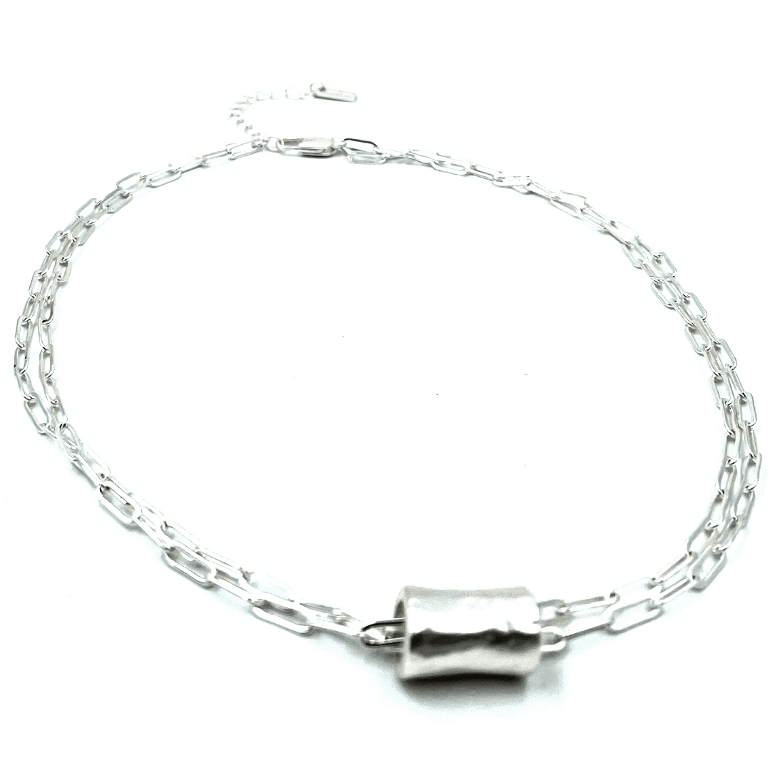 Erin Gray Silver Barrel on Double Silver Paperclip Necklace