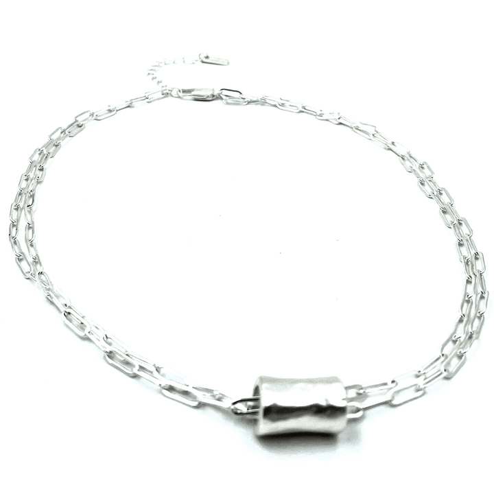 Erin Gray Silver Barrel on Double Silver Paperclip Necklace