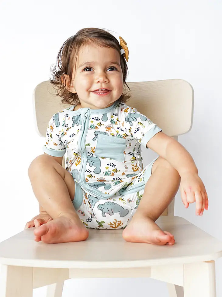 Emerson &amp; Friends Manatee Bamboo Baby Boy Shortie Romper SR-104