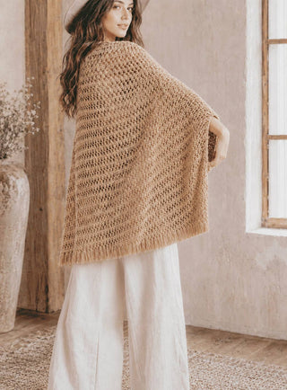Artisanal Crochet-Look Cocoon Cardigan with Fringe Trim