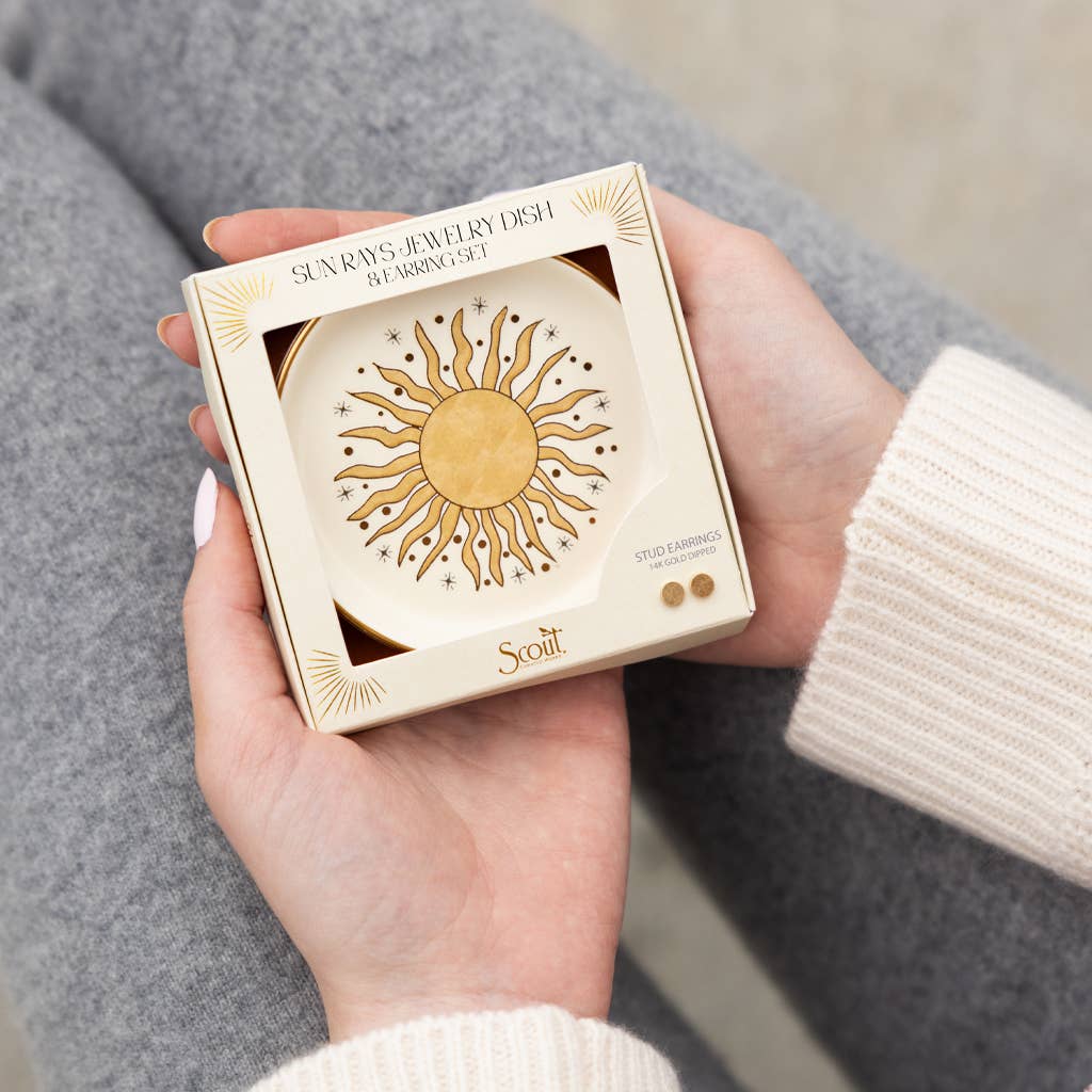 Jewelry Dish &amp; Stud Earring Set - Sun Rays/Cream