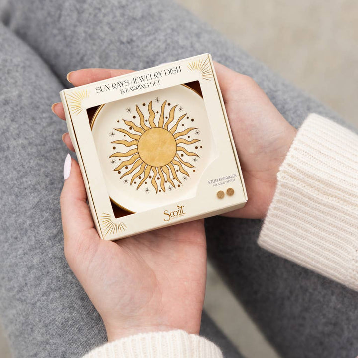 Jewelry Dish &amp; Stud Earring Set - Sun Rays/Cream